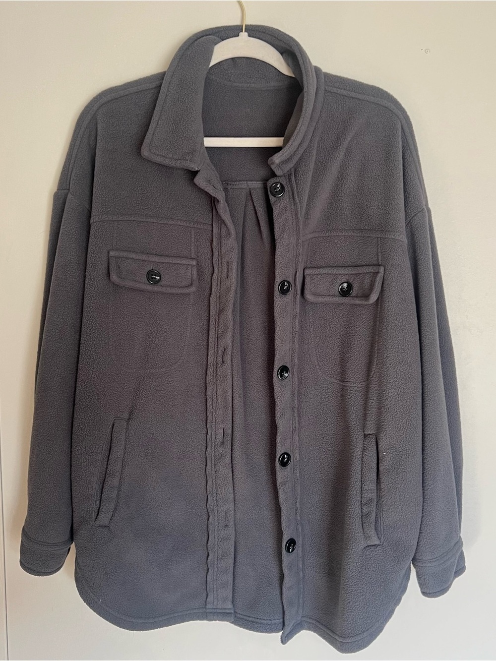 Gray Button-Up fleece Shacket